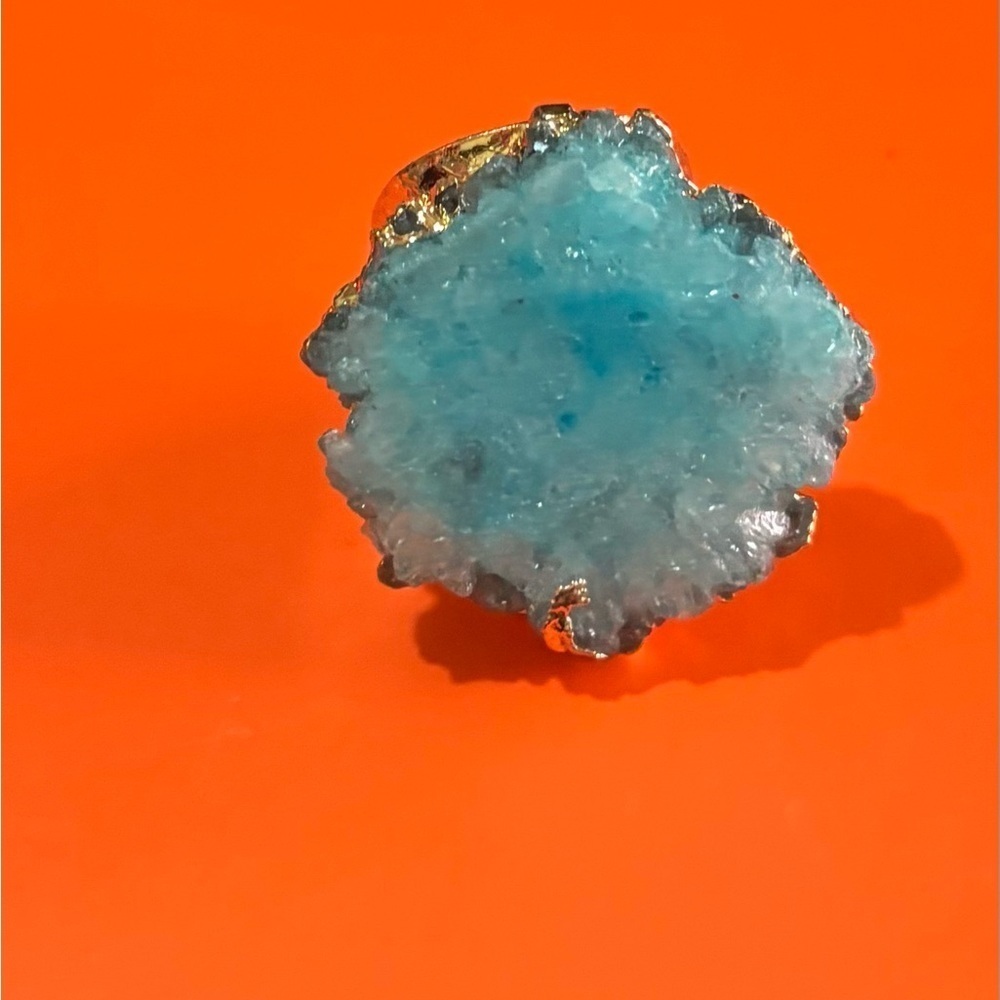 Fashion jewelry stainless steel natural druzy ring adjustable one size
